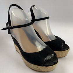 Rue 21 ETC 10 XL US Women Heels Wedges Shoes Black Ankle Strap