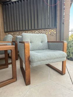 Vintage 5 pc Hiebert Inc. Walnut Lounge Set – 4 Chairs + Table, Series 8200 Labeled