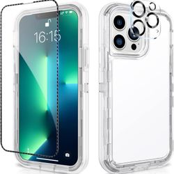 iPhone 13 Pro Max Hybrid Clear Case, 3 in 1 Heavy Duty Protective Phone Cover with [Screen Protector][Camera Lens Protector]