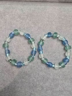 Set of 2 Sea Glass Bead Stretch Bracelets
