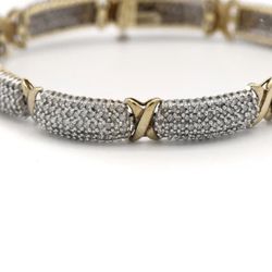 4.25 CTTW ROUND DIAMOND CLUSTER BRACELET WITH "X" LINKS IN 10K YELLOW GOLD