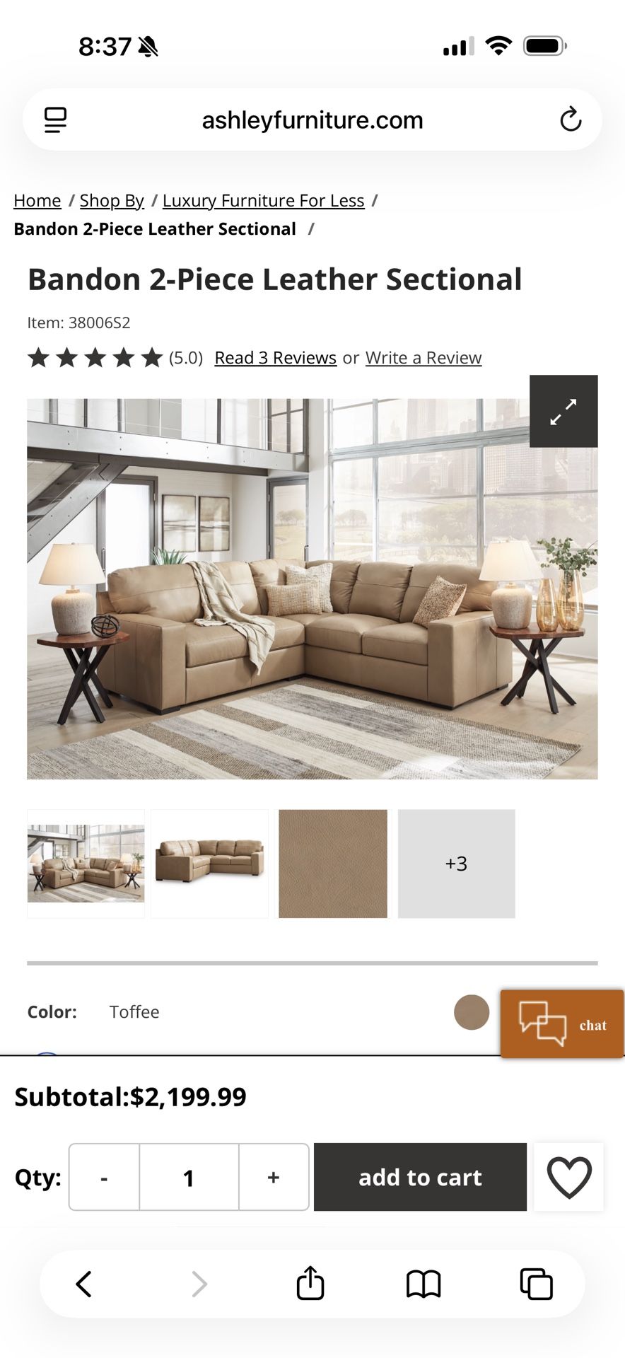 Two Piece Leather Sectional Couch Toffee Color