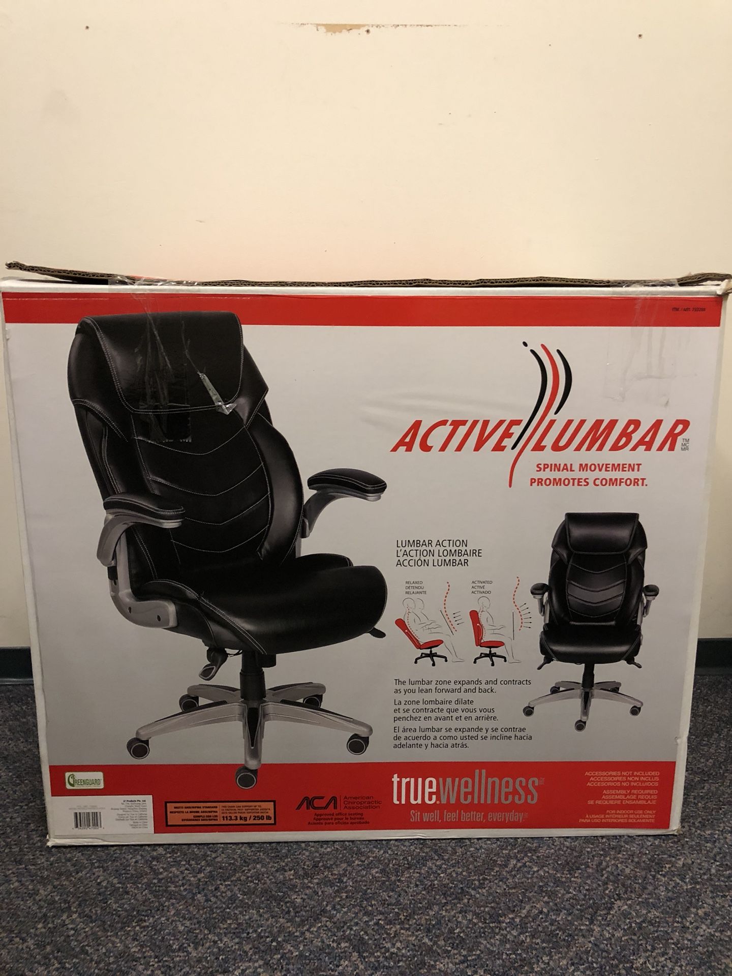 True wellness active lumbar cheap black bonded leather managers chair