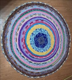 Handmade Multi-Colored Crochet Round Rug