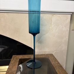 Tall 15” Italian MCM Blue Art Glass Long Stemmed