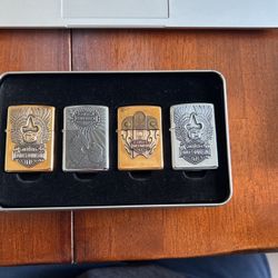 Harley Davidson Zippo Lighter Set, 2001 Eagle Chrome &  Brass 4 Lighter Set.