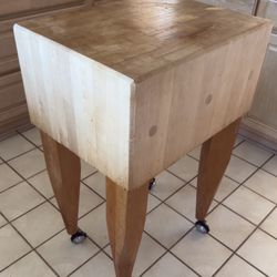 Solid Wood Butcher Block Kitchen Island - Rolls on Casters