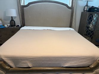 King Upholstered Bed Frame with Nailhead Headboard