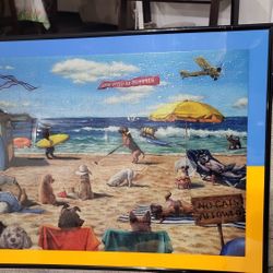 Dogs At The Beach Puzzle With Frame