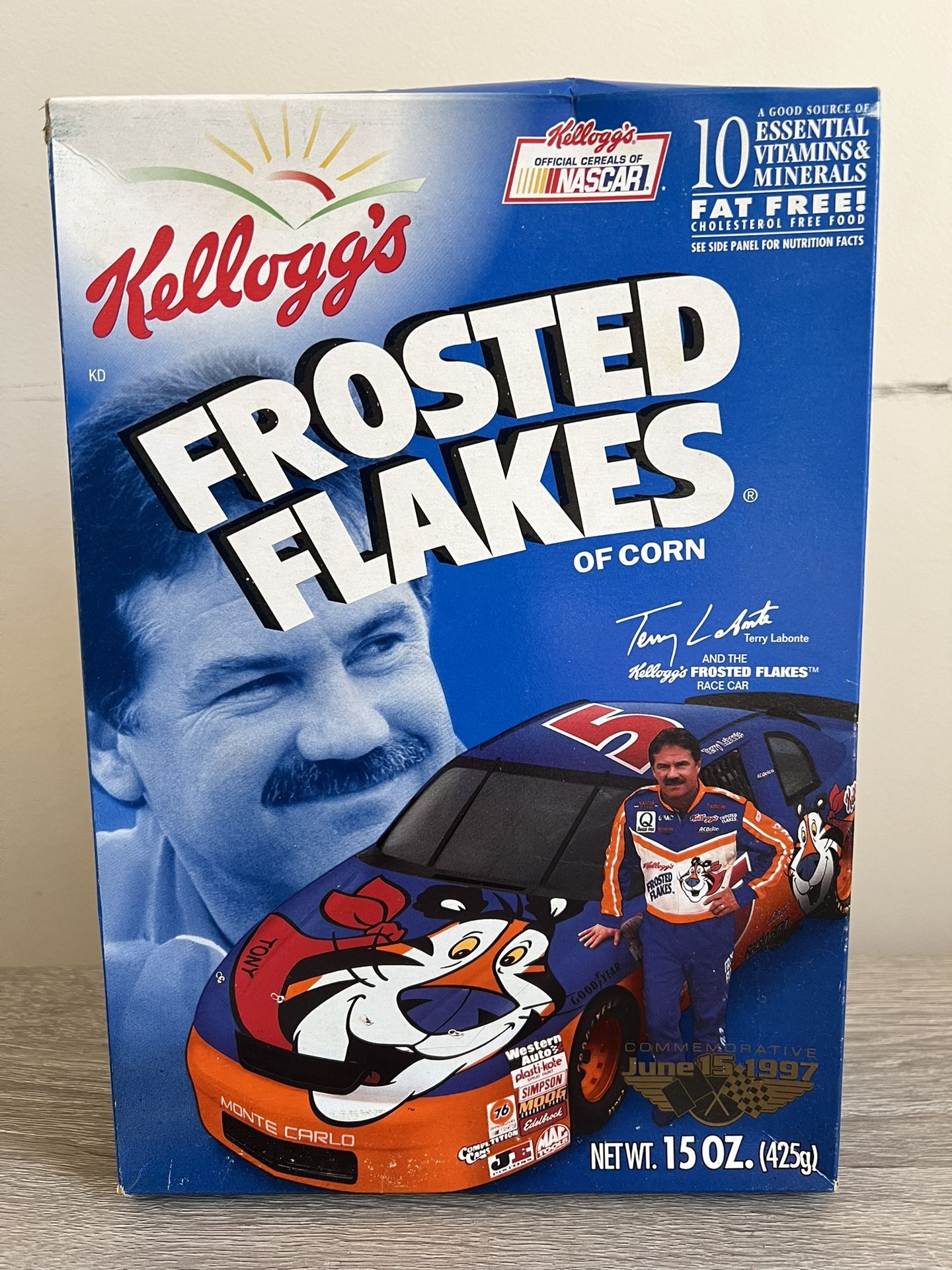 New Terry Labonte Signed NASCAR FROSTED FLAKES CEREAL BOX W/COA