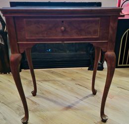 VTG Table Only Sewing Machine Cabinet Flip Top Worktable Queen Anne Tall Legs Wood End Side - Had a Singer 15-91 1930s