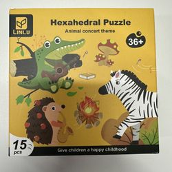 6-in-1 Wooden Animal Concert Cube Puzzle – Montessori Toddler Stacking Blocks