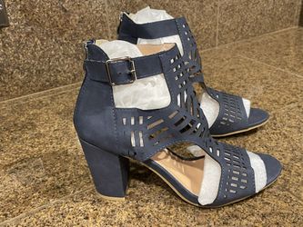 Women’s Steel Blue Chunky Heeled Sandals
