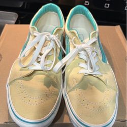 Vans Old Skool Sneakers – Pastel Yellow & Teal Checkerboard. Size 11