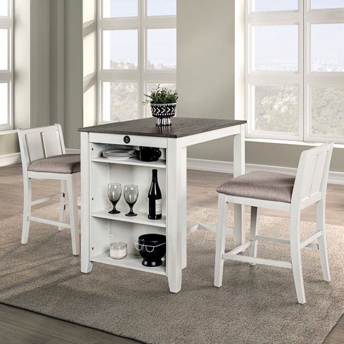 3 Piece Counter Height Table Set Two Tone White and Grey Finish