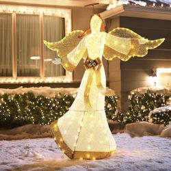 New 5.2 FT Christmas Lighted Angel Pre-Lit Winged Holiday Figure Angel w/ 180 Warm White LED Light