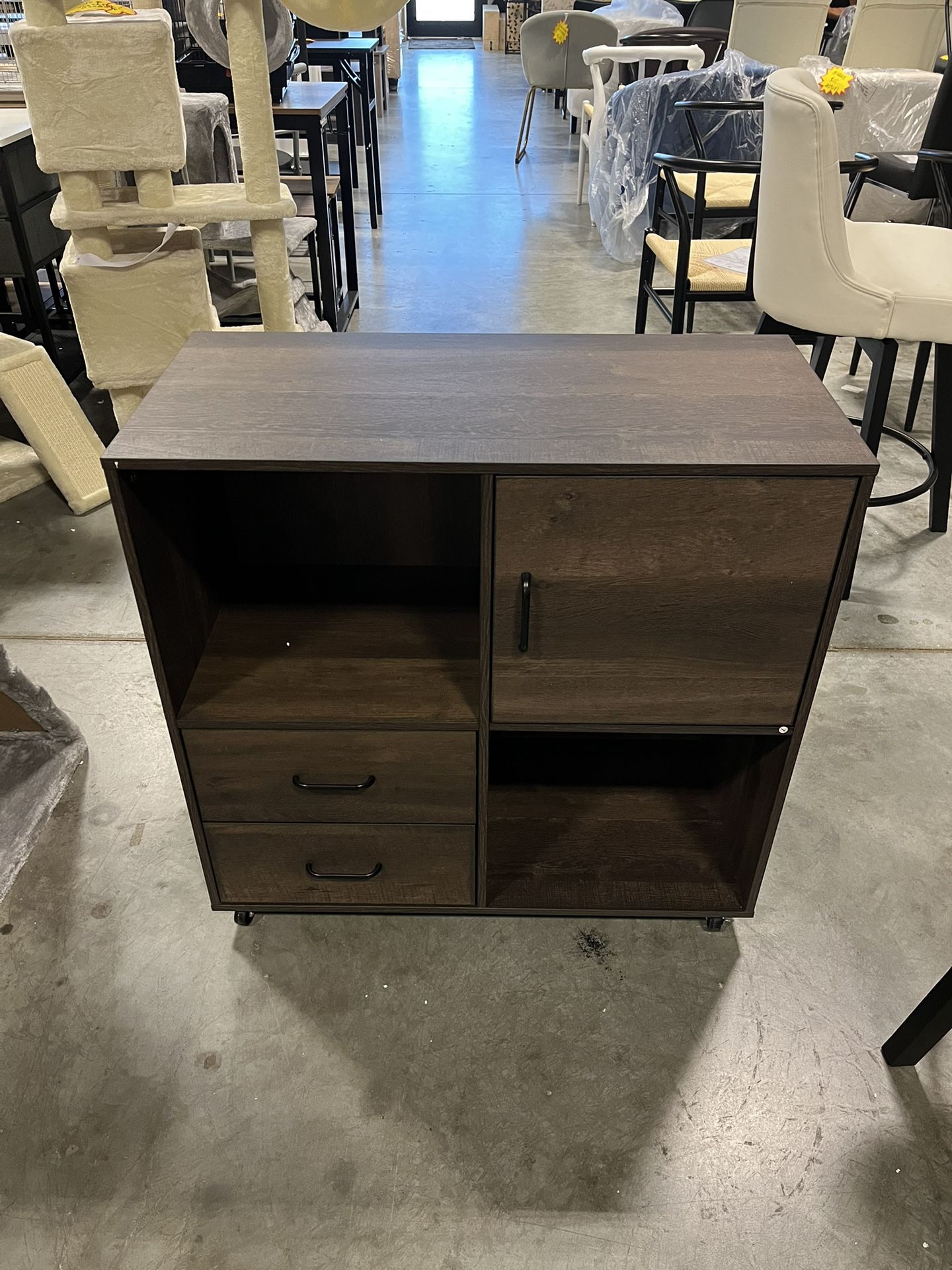 #041602 Mobile Lateral Filing Cabinet with Wheels, 2 Drawers and Open Shelves