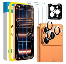 Compatible for 3 Pack iPhone 17 Pro Max Screen Protector with 1 Set Camera Lens Protector, 2025 Upgrade 9H+ Premium Tempered Glass 17 Promax, Easy Ins