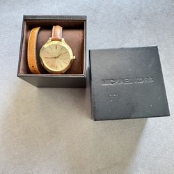 Michael Kors Watch Leather Band With Gold