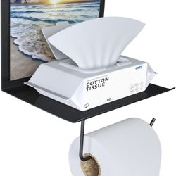 Toilet Paper Holder Stand with Phone Shelf Self-Adhesive, Stainless Steel Wall Mount Roll Holder for Bathroom, Rustproof and Stylish Washroom Tissue H