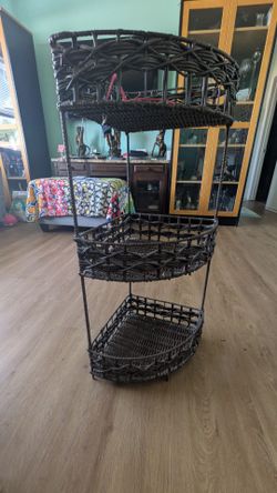 3-Tier Wicker Corner Shelf Stand – Boho Storage Organizer