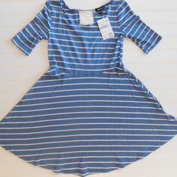 NWT Girls Dress Zunie Blue Ivory Stripe Swing Twirl Dress size 8 Lace