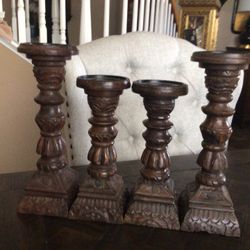 Wood Carved Candleholders