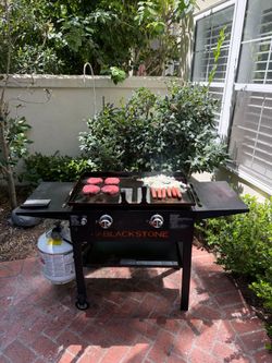 2 Burner Blackstone griddle, well seasoned, with cooking tools, tank not included