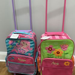 2-Kids Rolling Luggages w/Pull up Handles: 1-Mermaid w/Nora on it & 1-Flowers w/Ava-$40 each