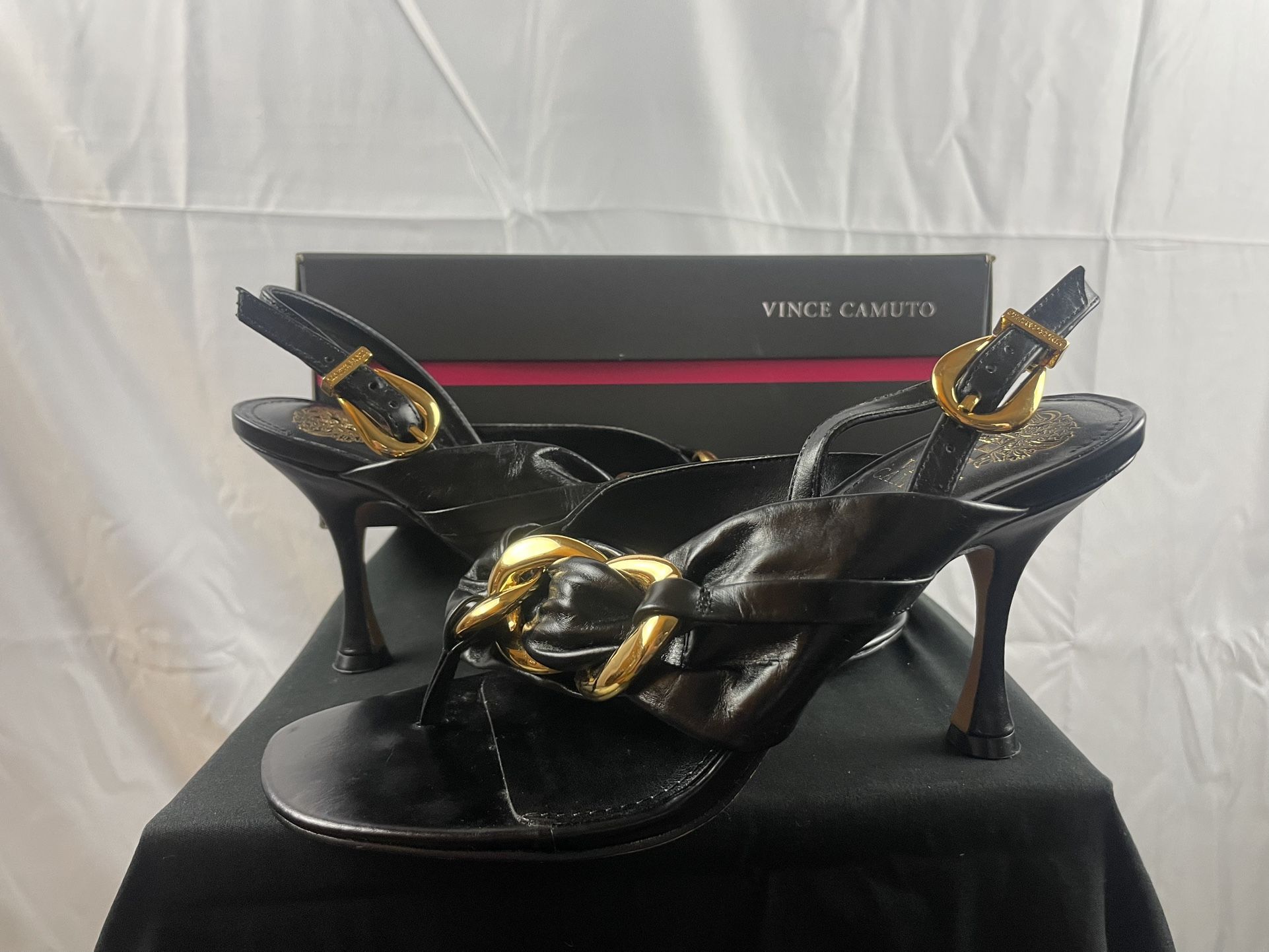 Black Melize chain dress sandal heeled by Vince Camuto