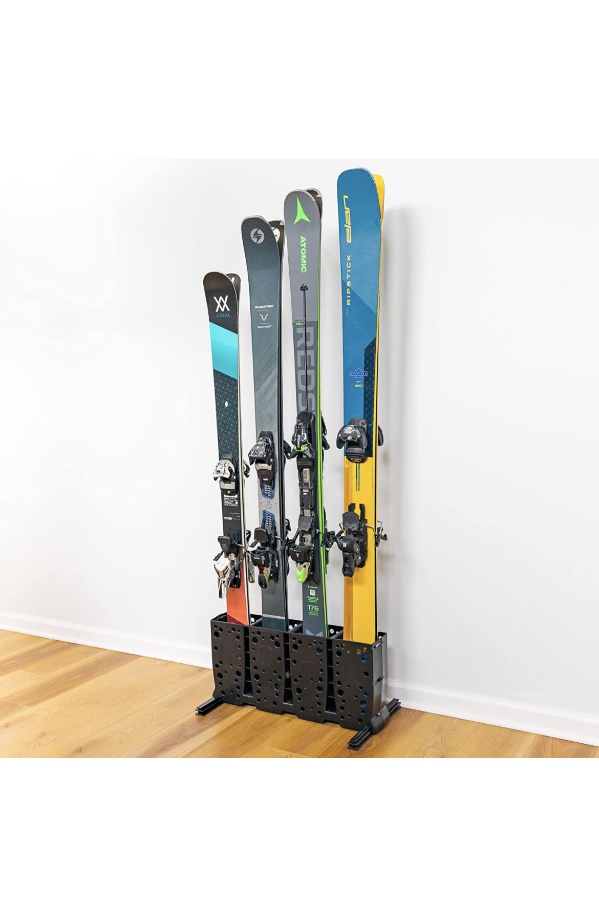 StoreYourBoard Ski Storage Rack, 4 Pair Freestanding Skis Floor Mount, Wide Skis