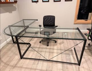 L shape glass top desk