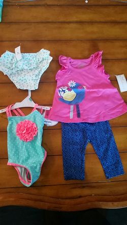New baby girls size 3 months 3M 6m summer lot Carter's bathing suit Baby Gap diaper cover and two-piece First Impressions outfit from Macy's