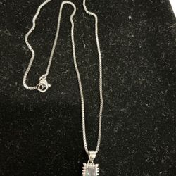 New Sterling Silver Necklace With CZ And Northern Lights Center Stone 