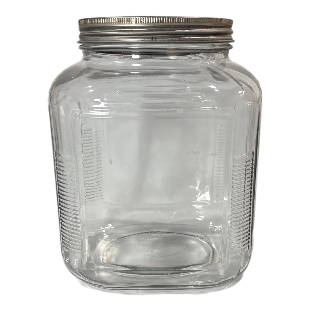 Vintage Hoosier Cabinet Ribbed Glass Storage Jar Canister With Lid