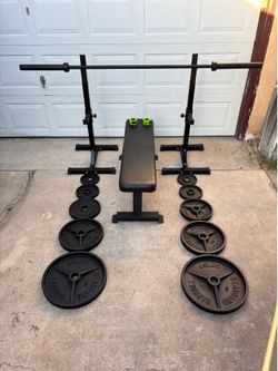 Olympic Weights, 7-ft Olympic Bar, Bench, Squat Rack