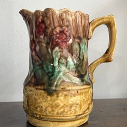 Majolica Cream Pitcher, Victorian Pottery, Tree Trunk, Floral Design, Antique Pottery, Vintage Kitchen