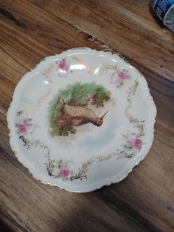 Antique Porcelain Decorative Plate with Bird Scene