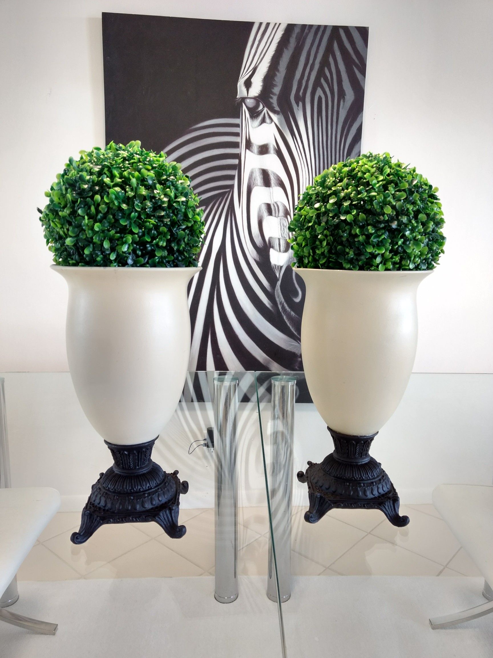 Two 15"vases 21"with topiary