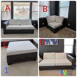 Major PRICE DROP !Gorgeous 4 piece  White & Grey Suede Couch W/storage Ottoman! Must Go ASAP! 