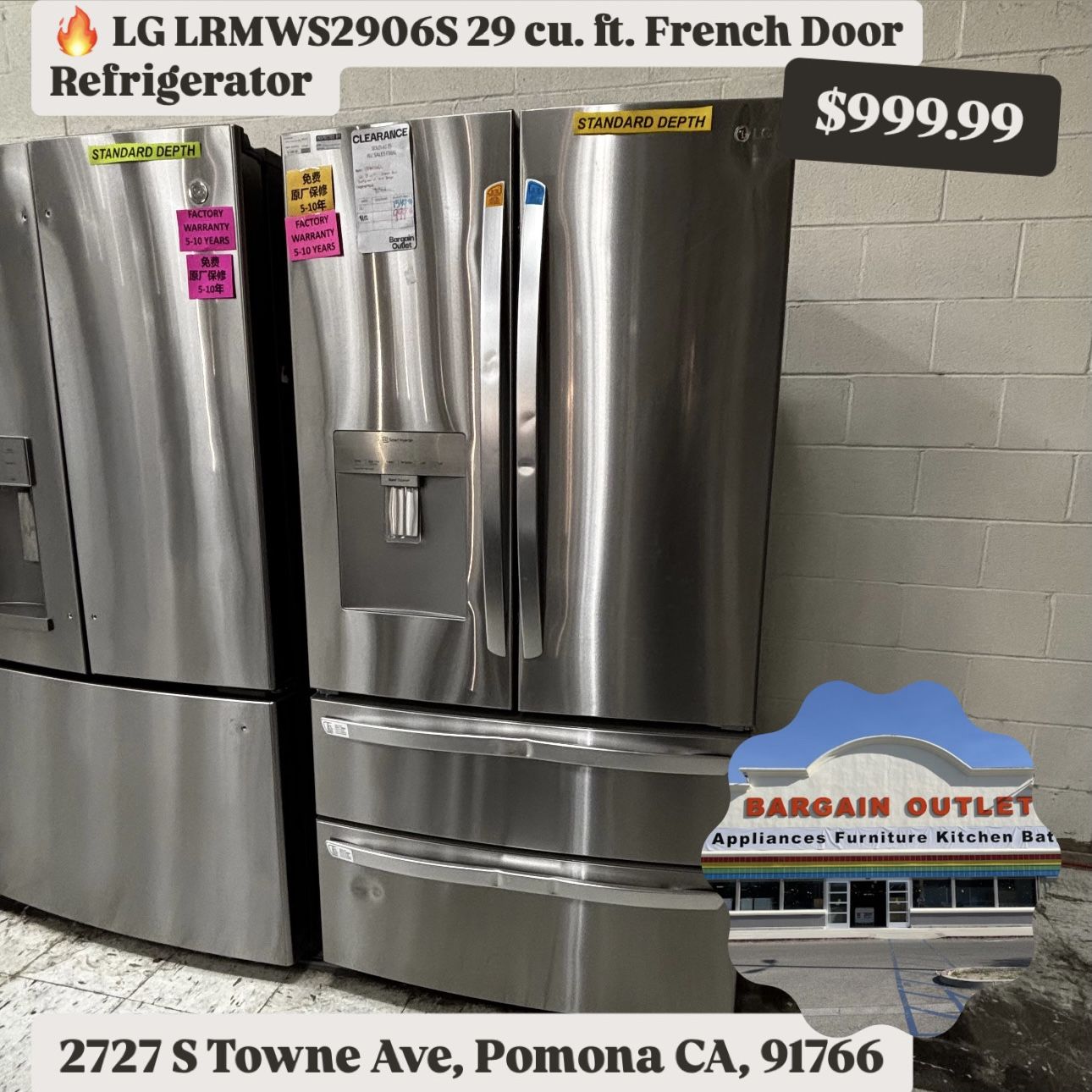 π₯ LG LRMWS2906S 29 cu. ft. French Door Refrigerator β Clearance $999.99! π₯