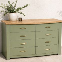 Light Sage Green Curved Dresser with Antique Gold Hardware