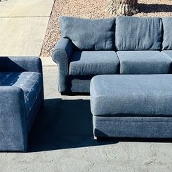 Navy Blue Couch Sofa Chair Set And Ottoman