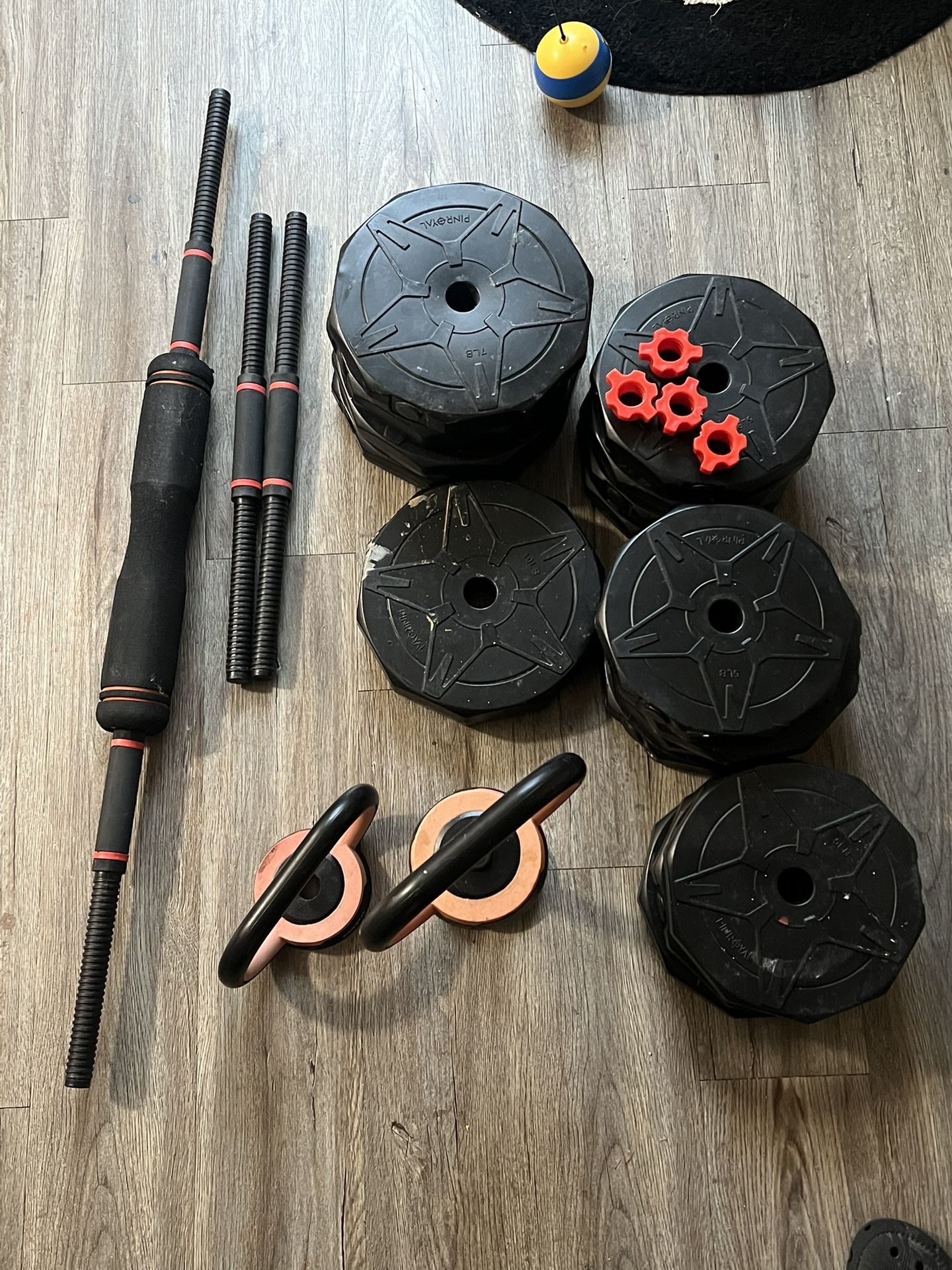 93 Pounds Weight Set, Three Bars, Plates