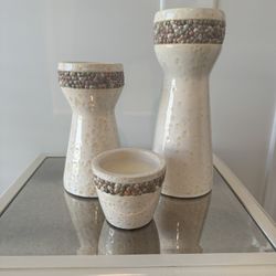 Seashell And Ceramic Candles (Set Of 3)