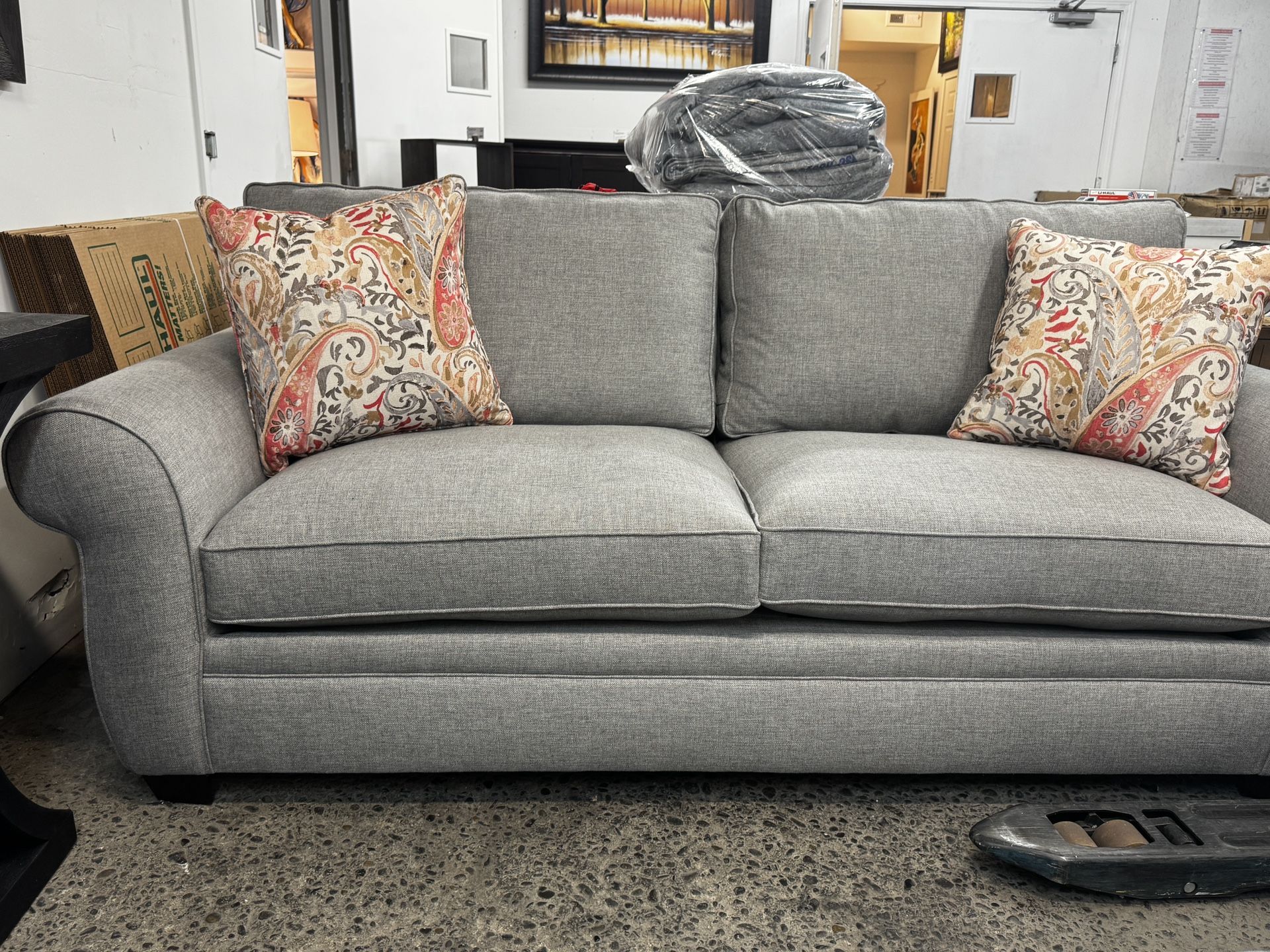 Gray Sofa With Accent Pillows
