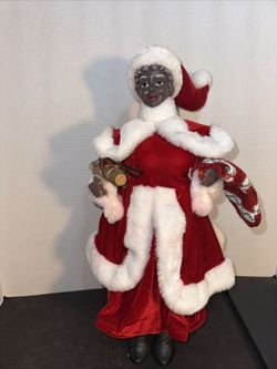 African American Mrs Claus Doll 17in Red Velvet Christmas Holiday Decor