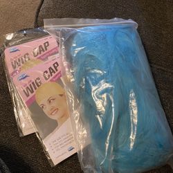 Blue Wig And Two Hair Caps