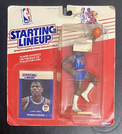 Vintage 1988 Patrick Ewing starting lineup action figure and sports card