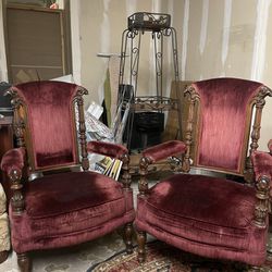 Antique Red Velvet Victorian Matching Chairs
